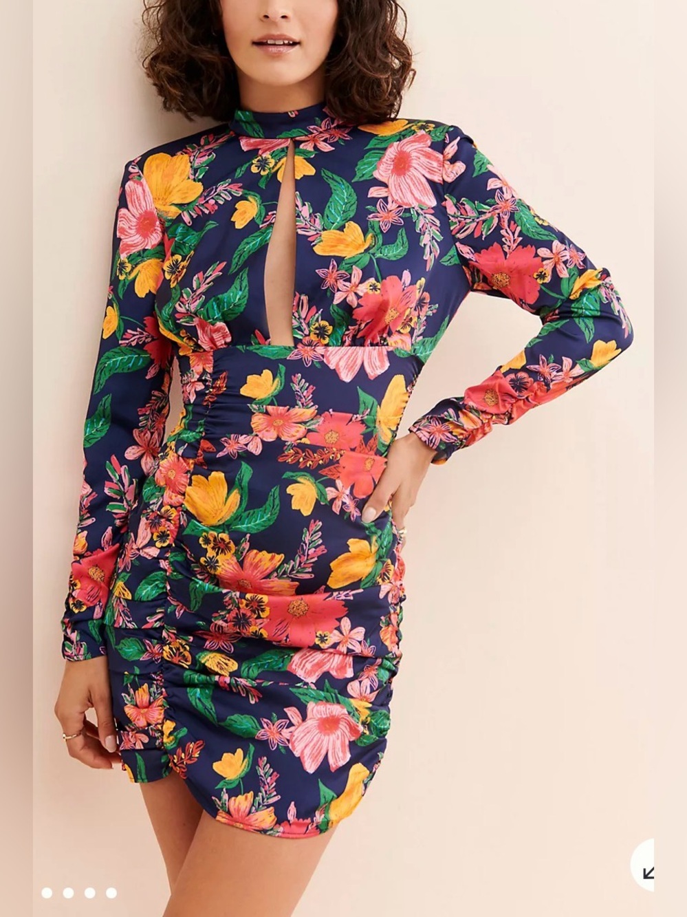 Anthropologie Finders Keepers Floral Mini Dress. Side ruching, keyhole front. 8